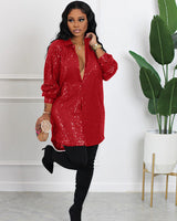 Night Queen Sequin Shirt Dress