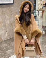 Fur Collar Hooded Shawl