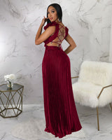 Sexy Backless Pleated Maxi Dress