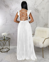 Sexy Backless Pleated Maxi Dress