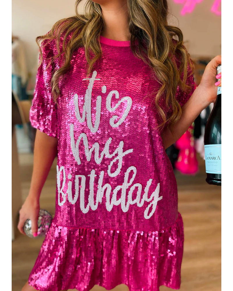 It’s My Birthday Sequin Ruffle Dress